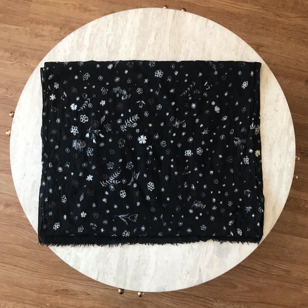 *** SOLD*** Saint Laurent Black Floral Print Scarf